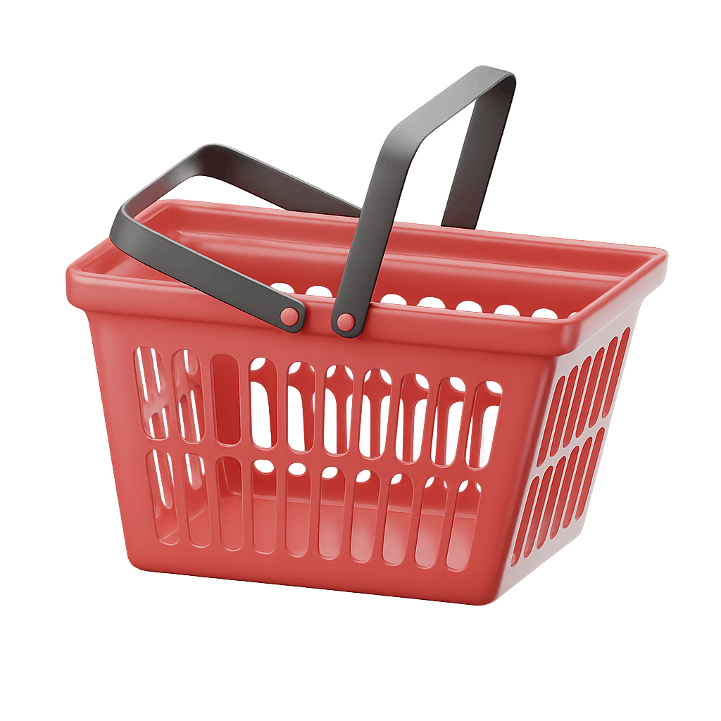 Shopping Basket Isolated on Transparent Background With Handle Ready for Groceries
