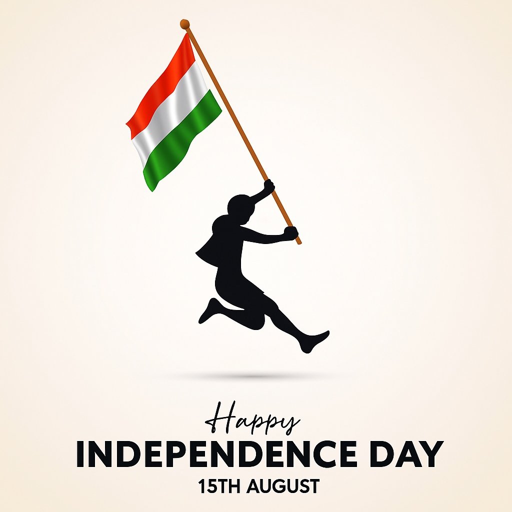 Silhouette Holding Flag Celebrating Independence Day on August 15th