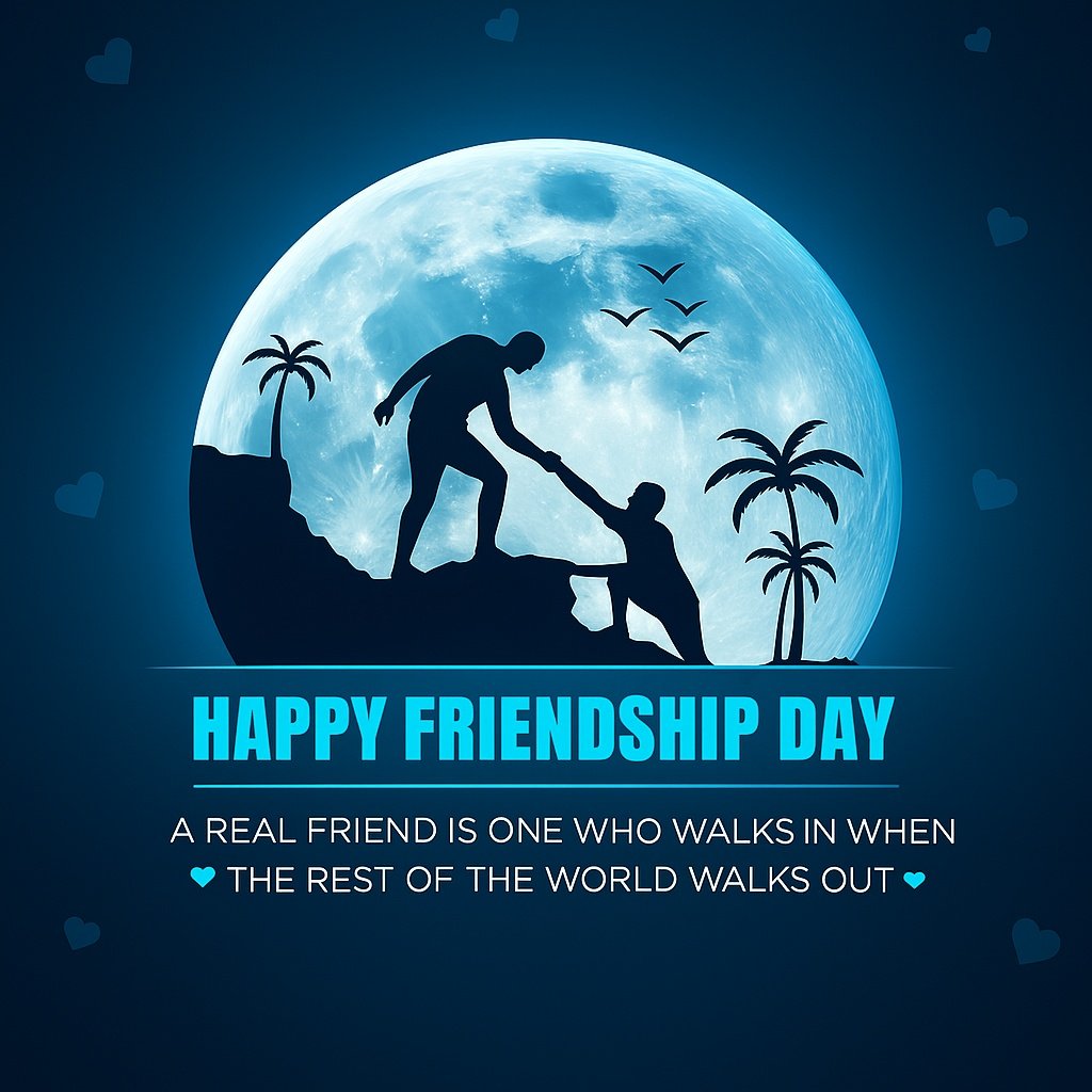 Silhouette of Friends Embracing Friendship Under a Full Moonlight
