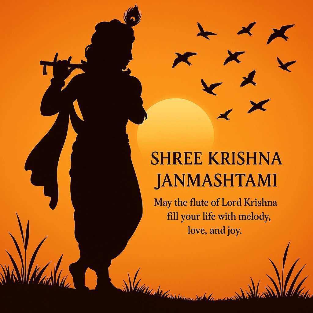 Silhouette of Lord Krishna Playing Flute During a Beautiful Sunset