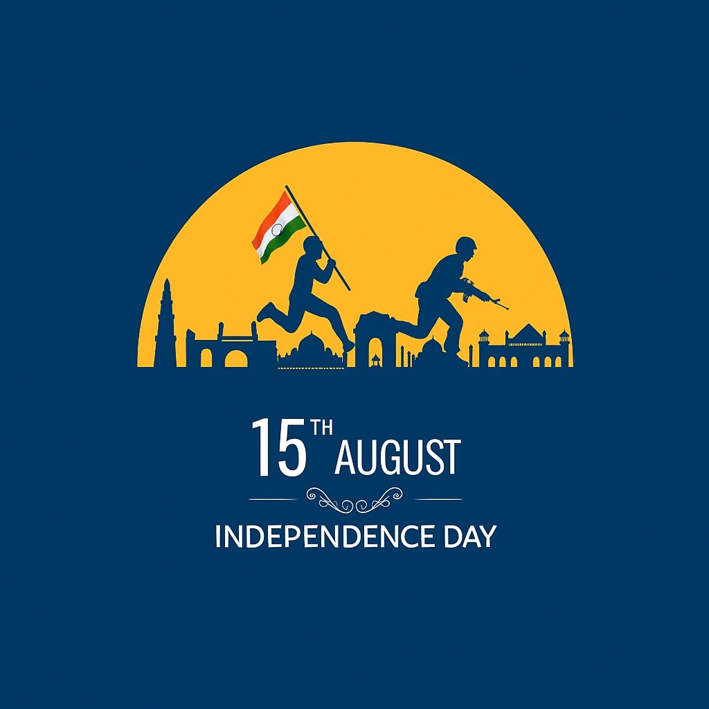 Silhouette Scene Celebrating Indian Independence Day on August 15th