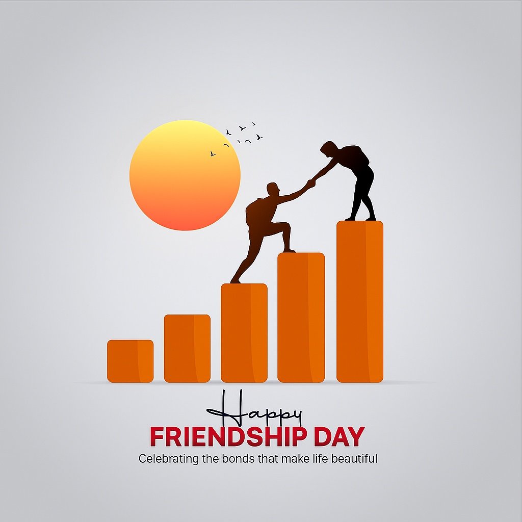 Silhouettes Celebrating Friendship and Success at Sunset with Inspirational Actions