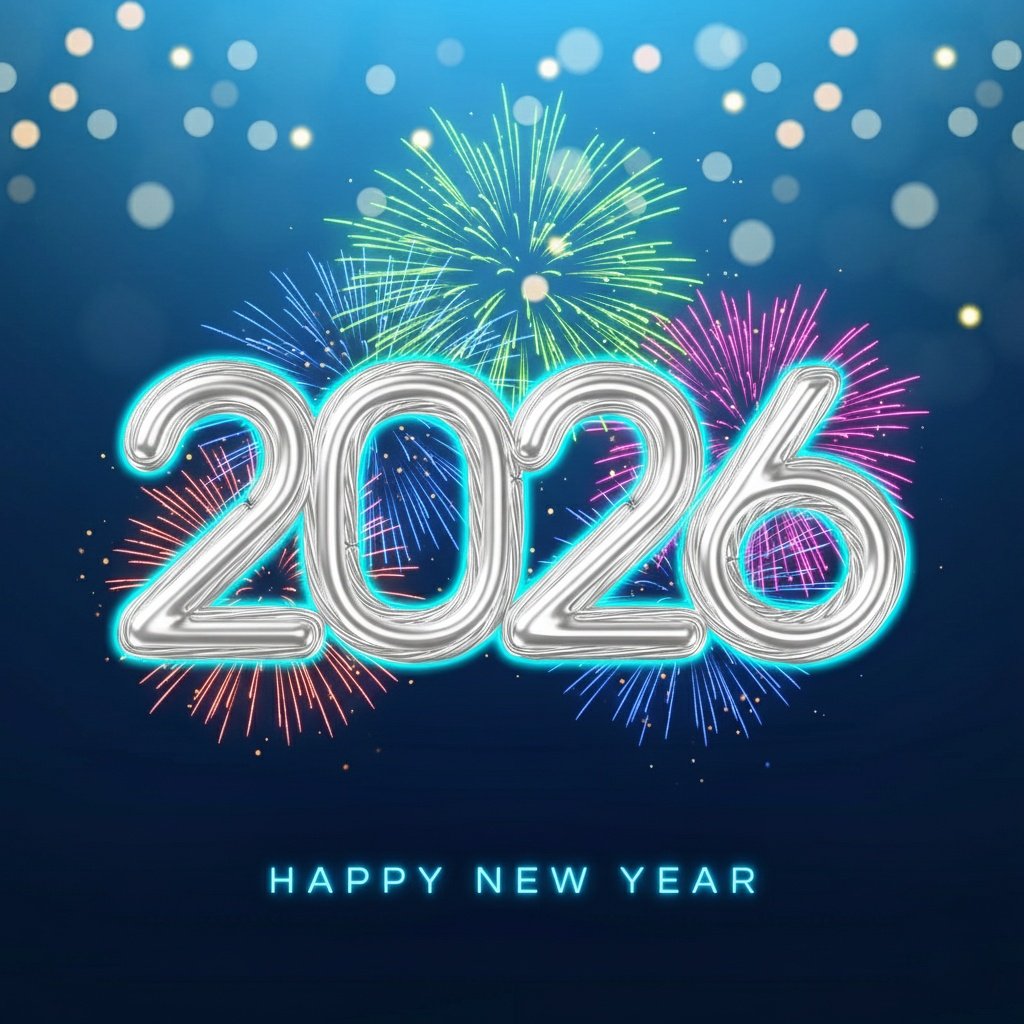 Silver 2026 Balloon Fireworks Celebration Graphic