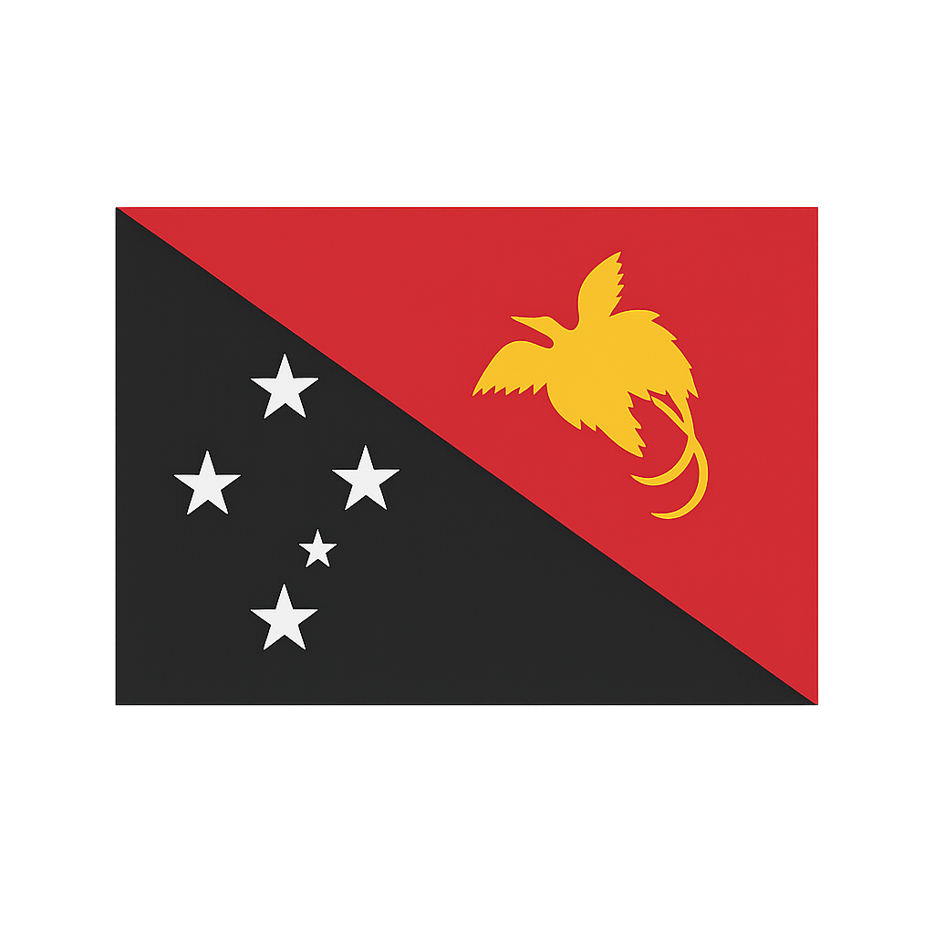 Simple Flat Papua New Guinea Flag, transparent background
