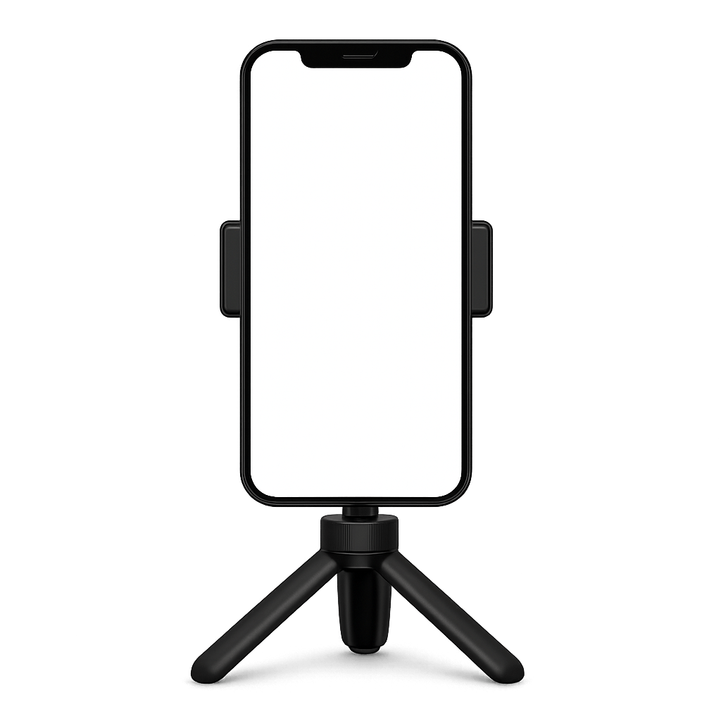 Smartphone on Mini Tripod Blank Screen Transparent Background