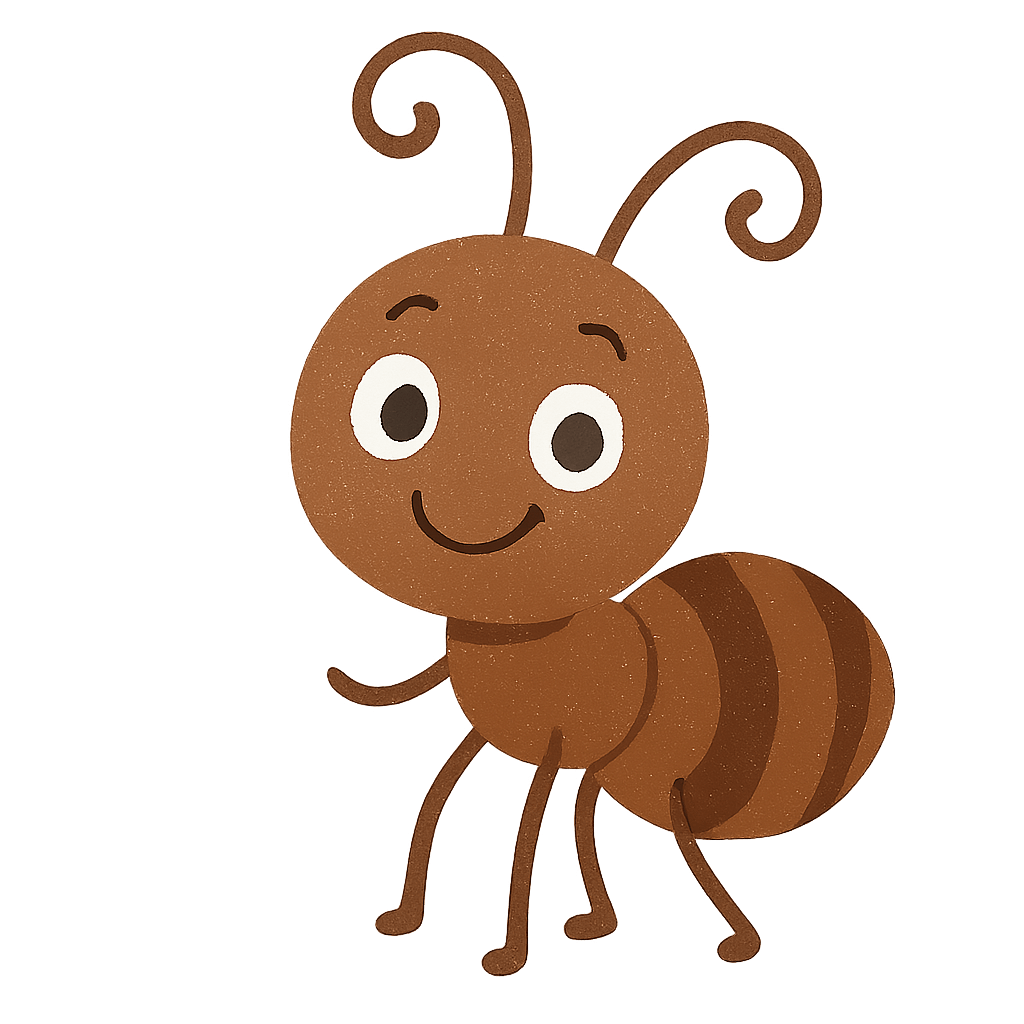 Smiling Brown Cartoon Ant with Transparent Background
