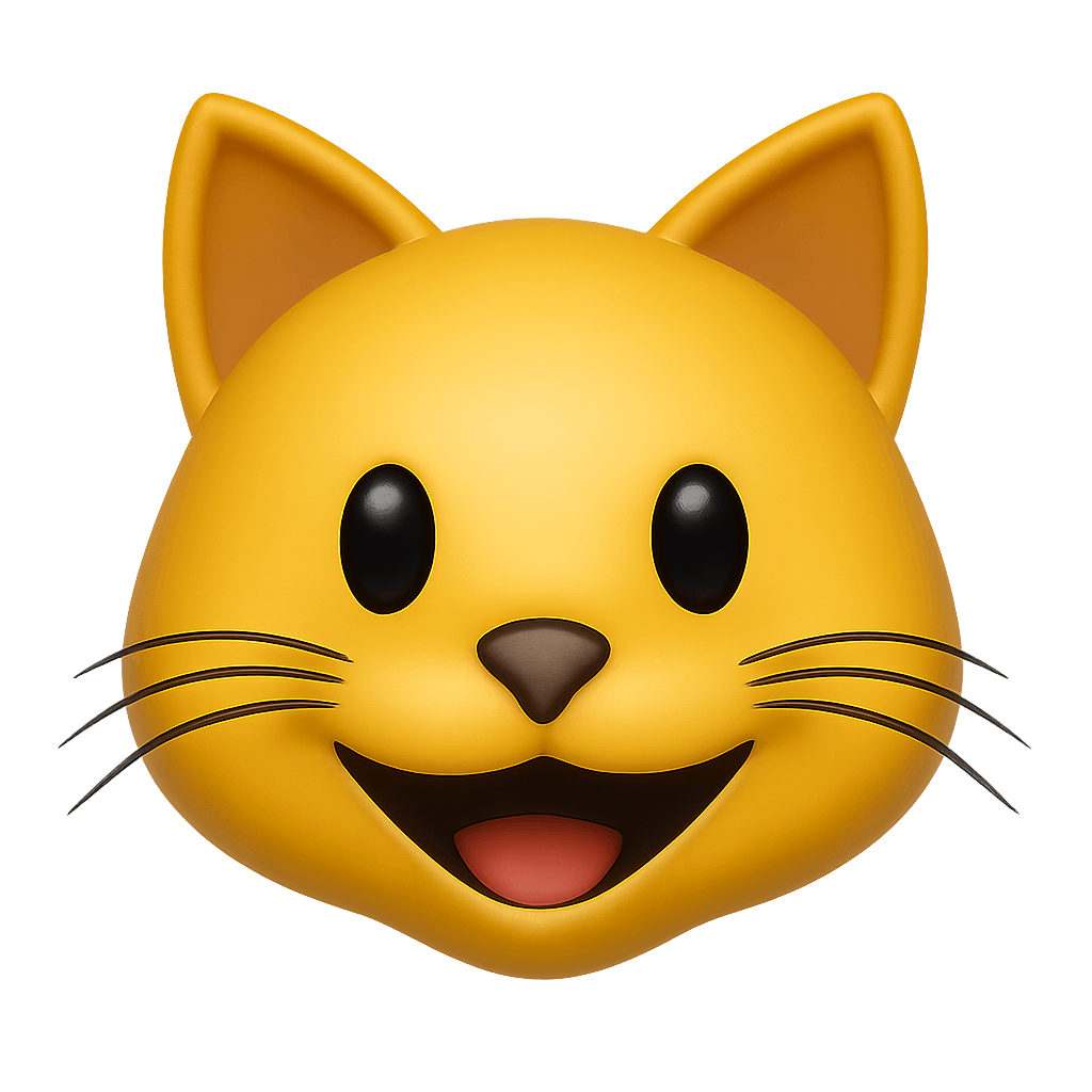 Smiling Cartoon Cat Emoji on a Transparent Background