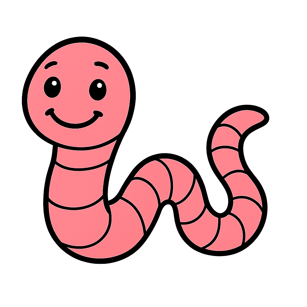 Smiling Pink Earthworm Cartoon with Transparent Background