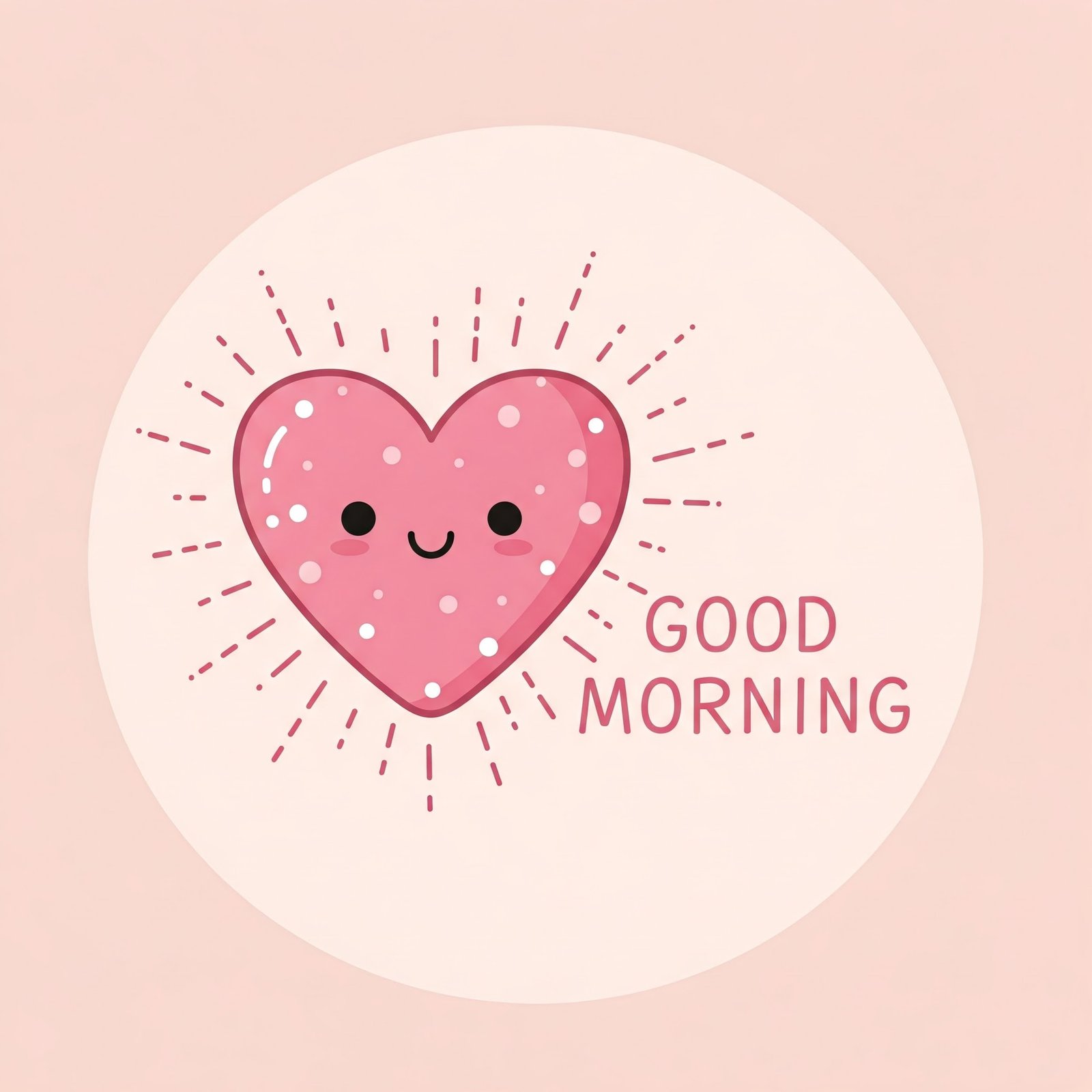 Smiling Pink Heart Illustration with Good Morning Text on Soft Background