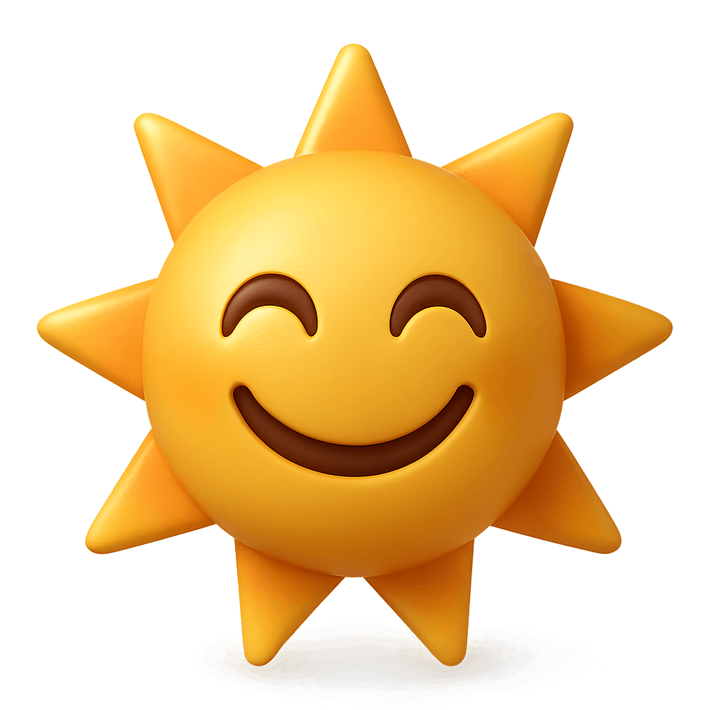Smiling Sun With Bright Yellow Beams on Transparent Background
