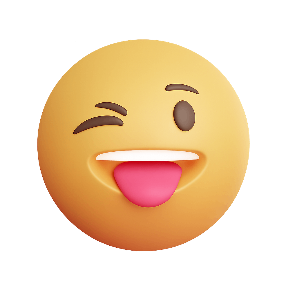 Smiling Yellow Emoji with Winking Expression and Tongue Out