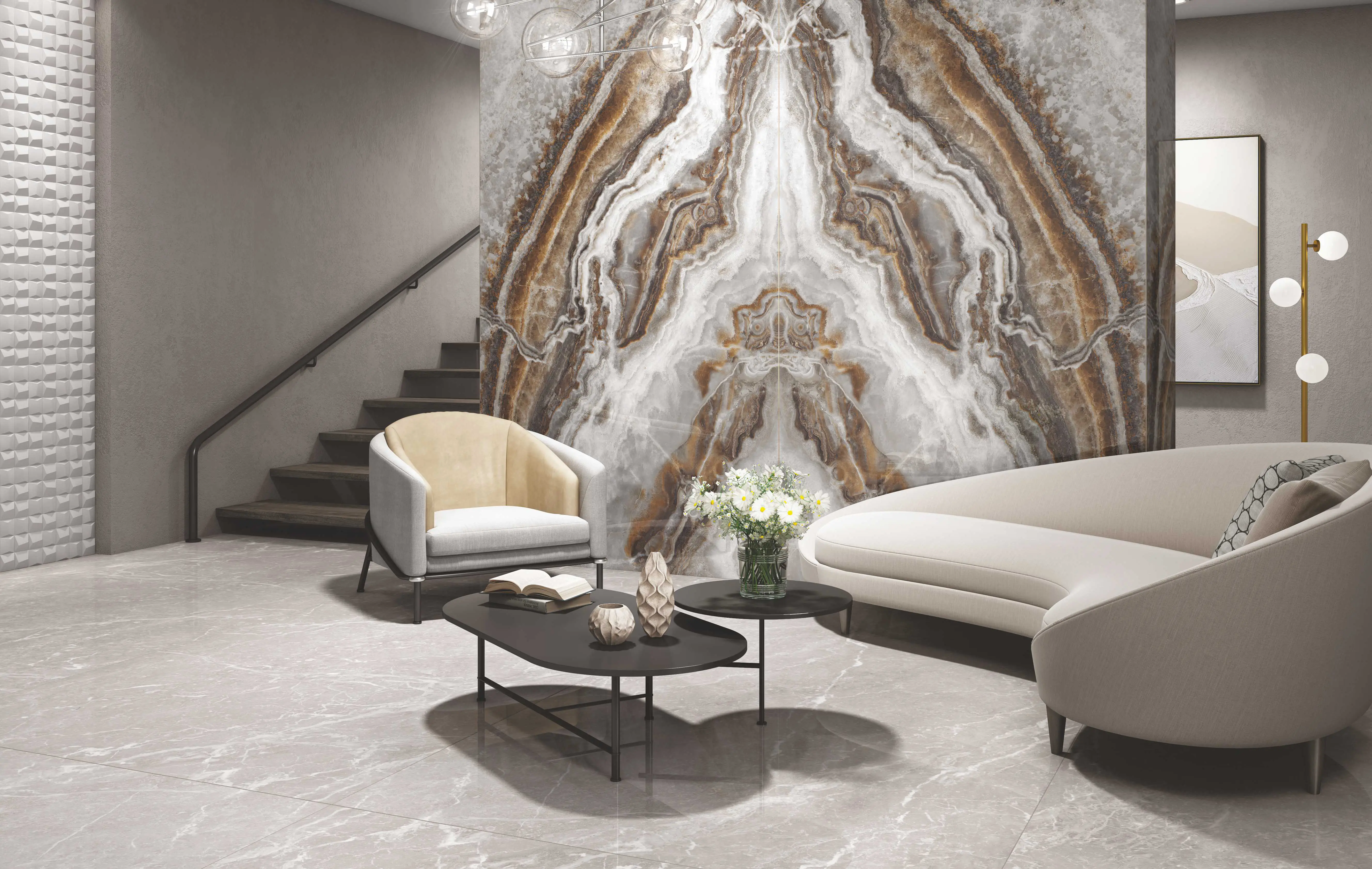 Statement Marble Wall in Modern Living Space