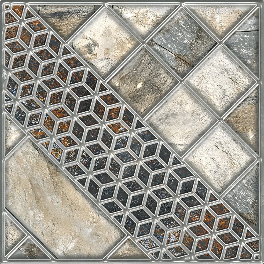 Stone Look Cube Mosaic Frame Parking Tile