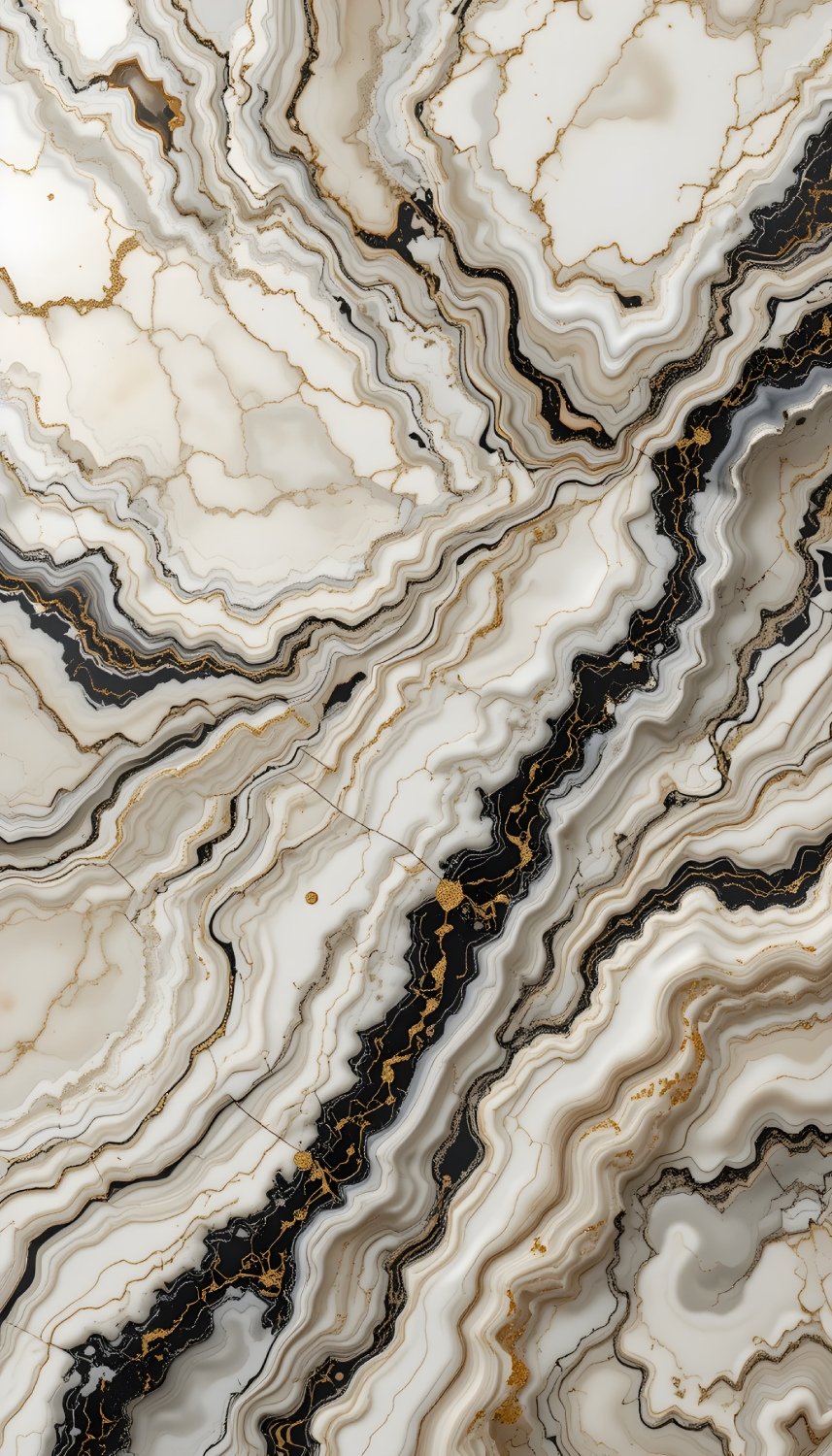 Striking Black White Gold Agate Marble