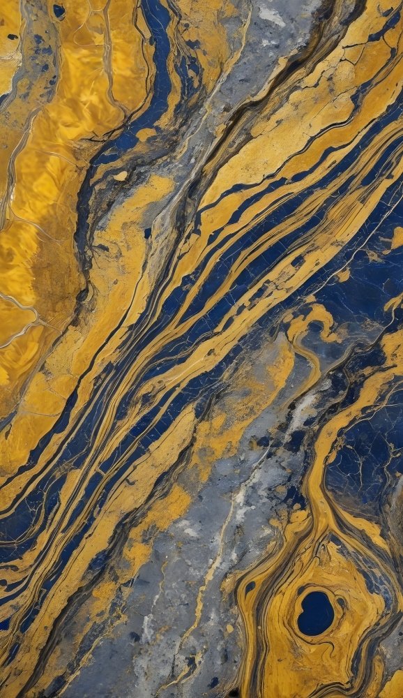 Striking Gold Navy Blue Veined Abstract Marble