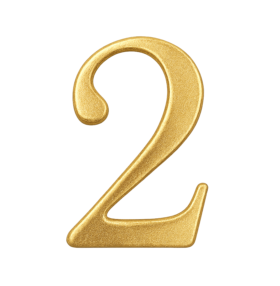Stylish Gold Script 3D Number Two