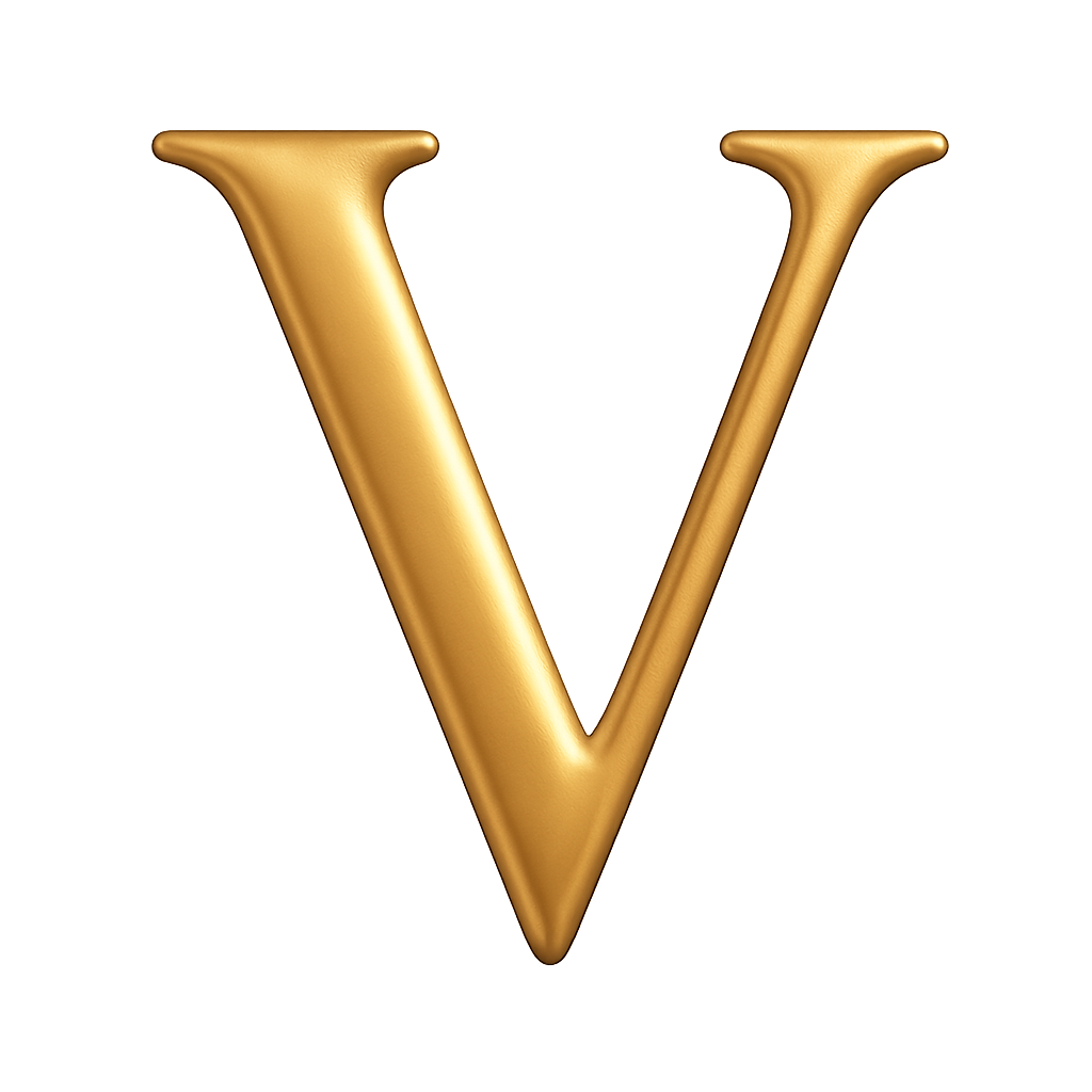 Stylish Textured Gold 3D Capital Letter V