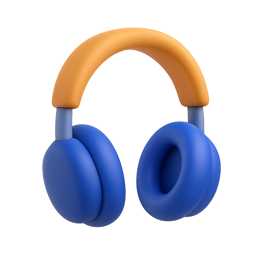 Stylized Cartoon Headphones in Blue and Orange on Transparent Background