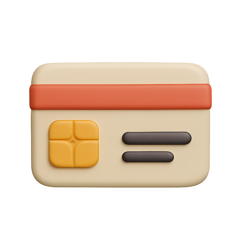 Stylized Credit Card Icon Featuring Chip and Design Elements on Transparent Background