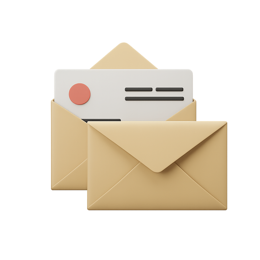 Stylized Digital Illustration of Envelopes with Documents on Transparent Background