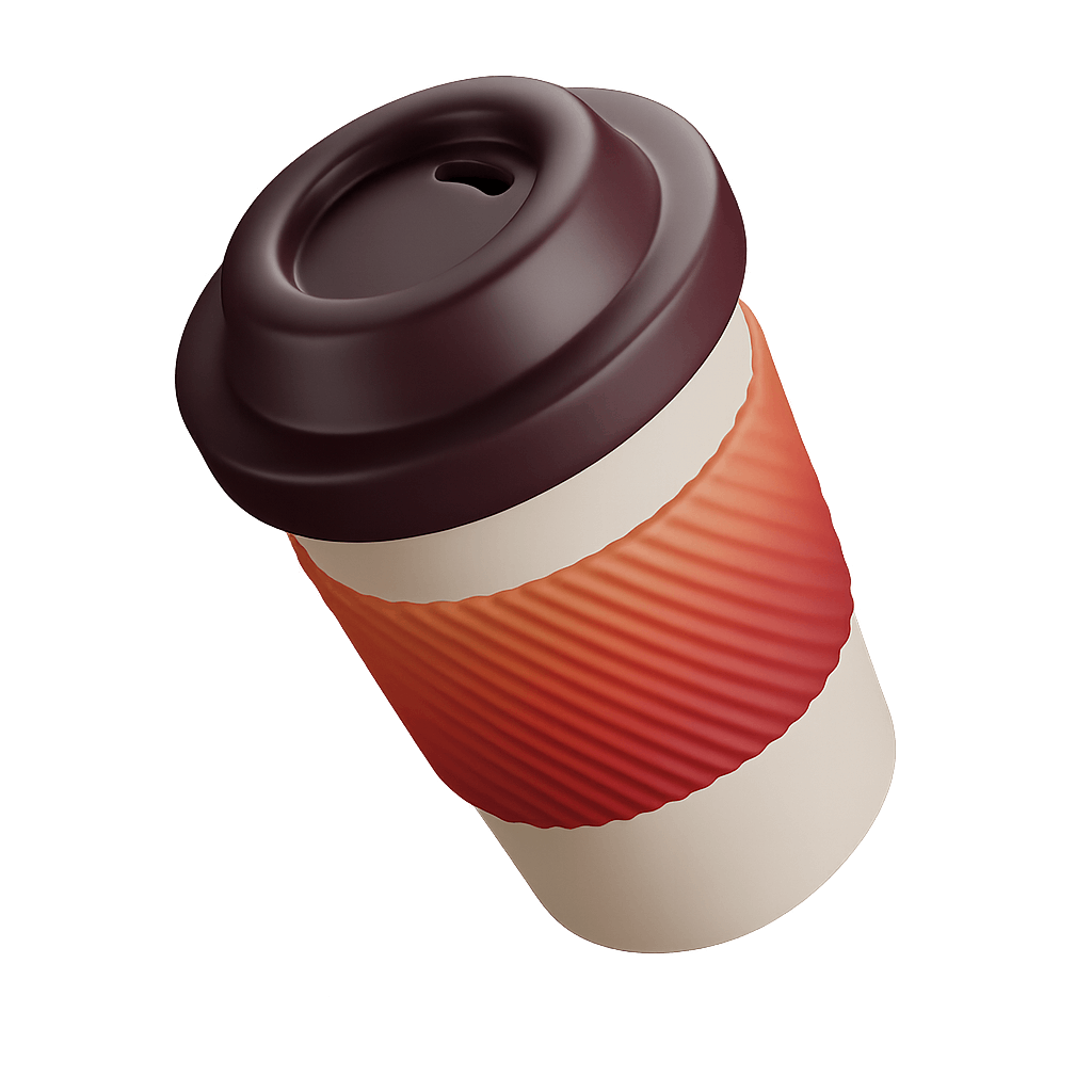 Stylized Disposable Coffee Cup with Sleeve on a Transparent Background