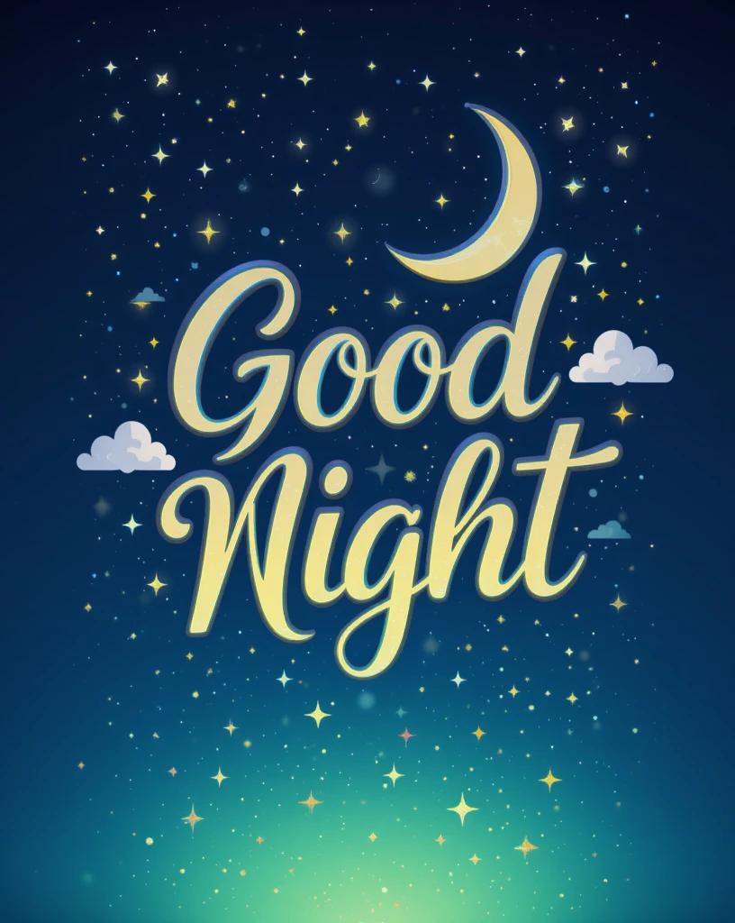 Stylized Good Night Text Design in Starry and Moonlit Background