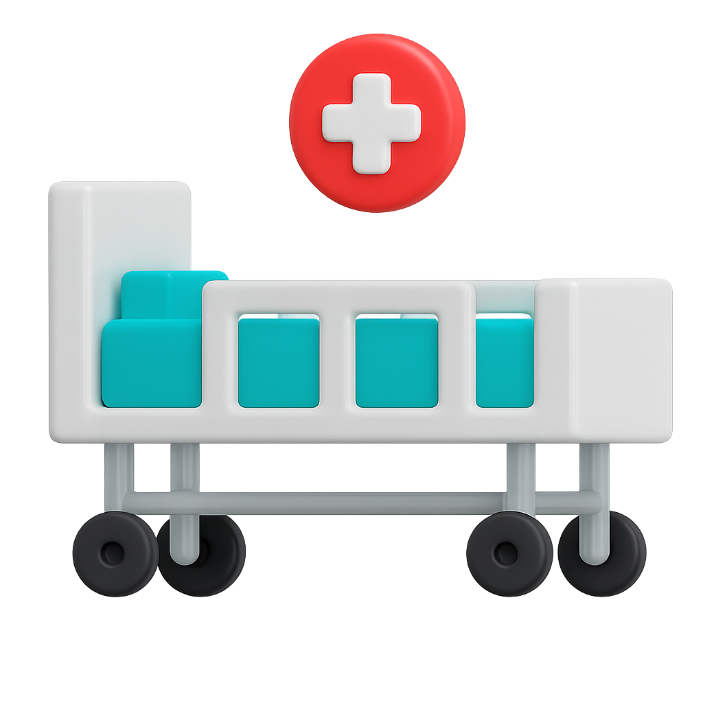 Stylized Medical Bed with Red Cross Icon on Transparent Background