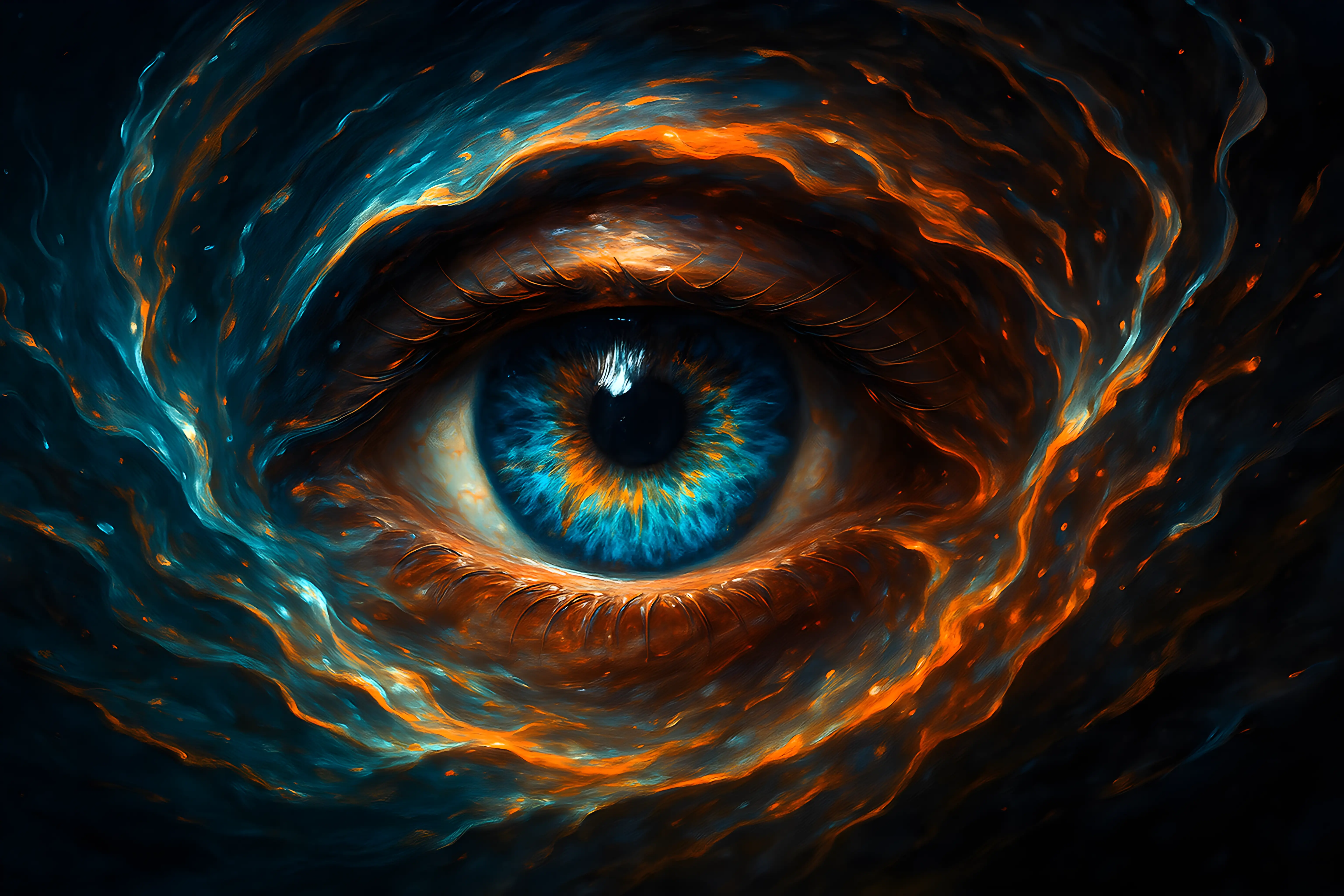 Surreal Cosmic Eye Shimmering with Fiery and Celestial Energy