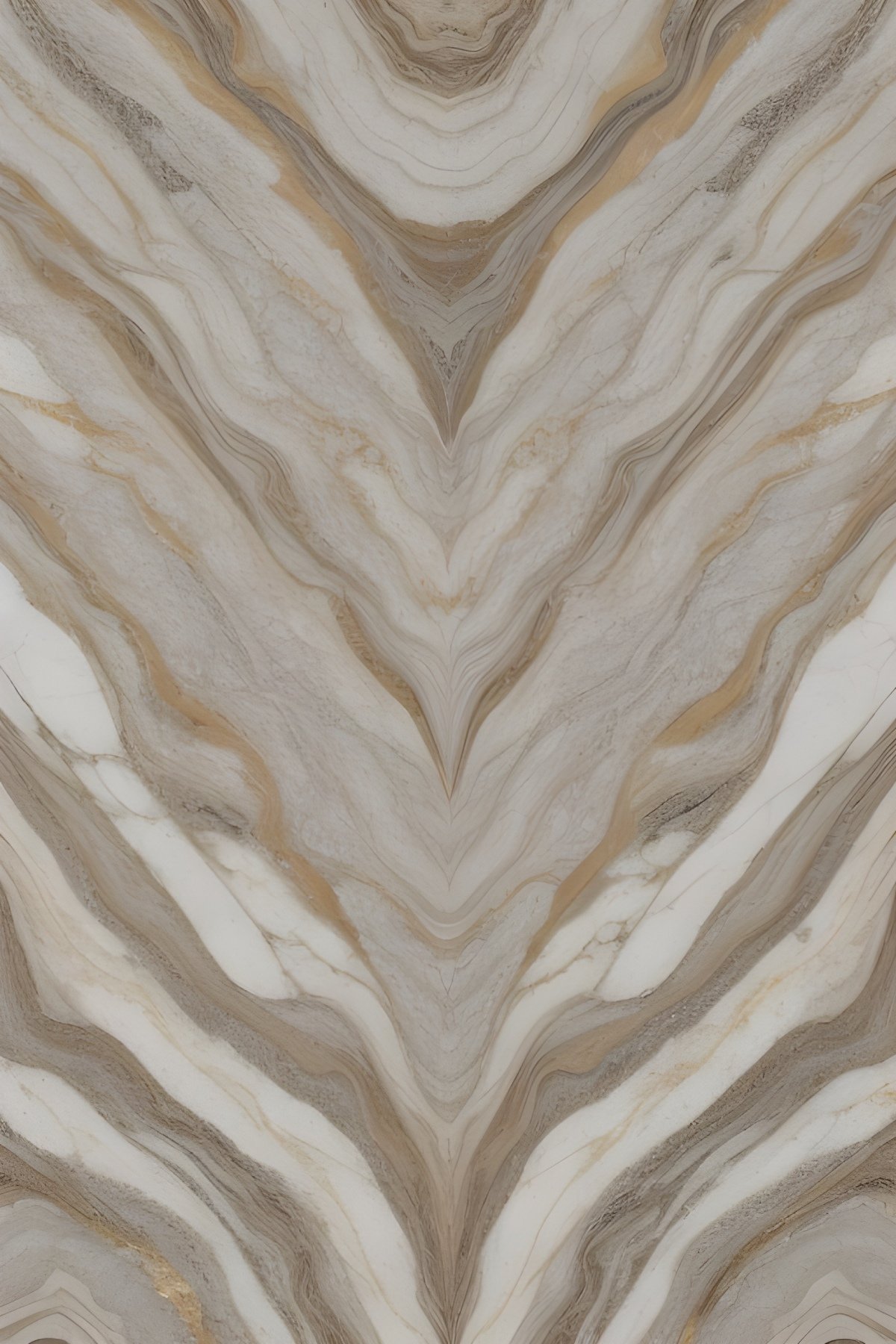 Symmetric Chevron Brown and White Marble Veins