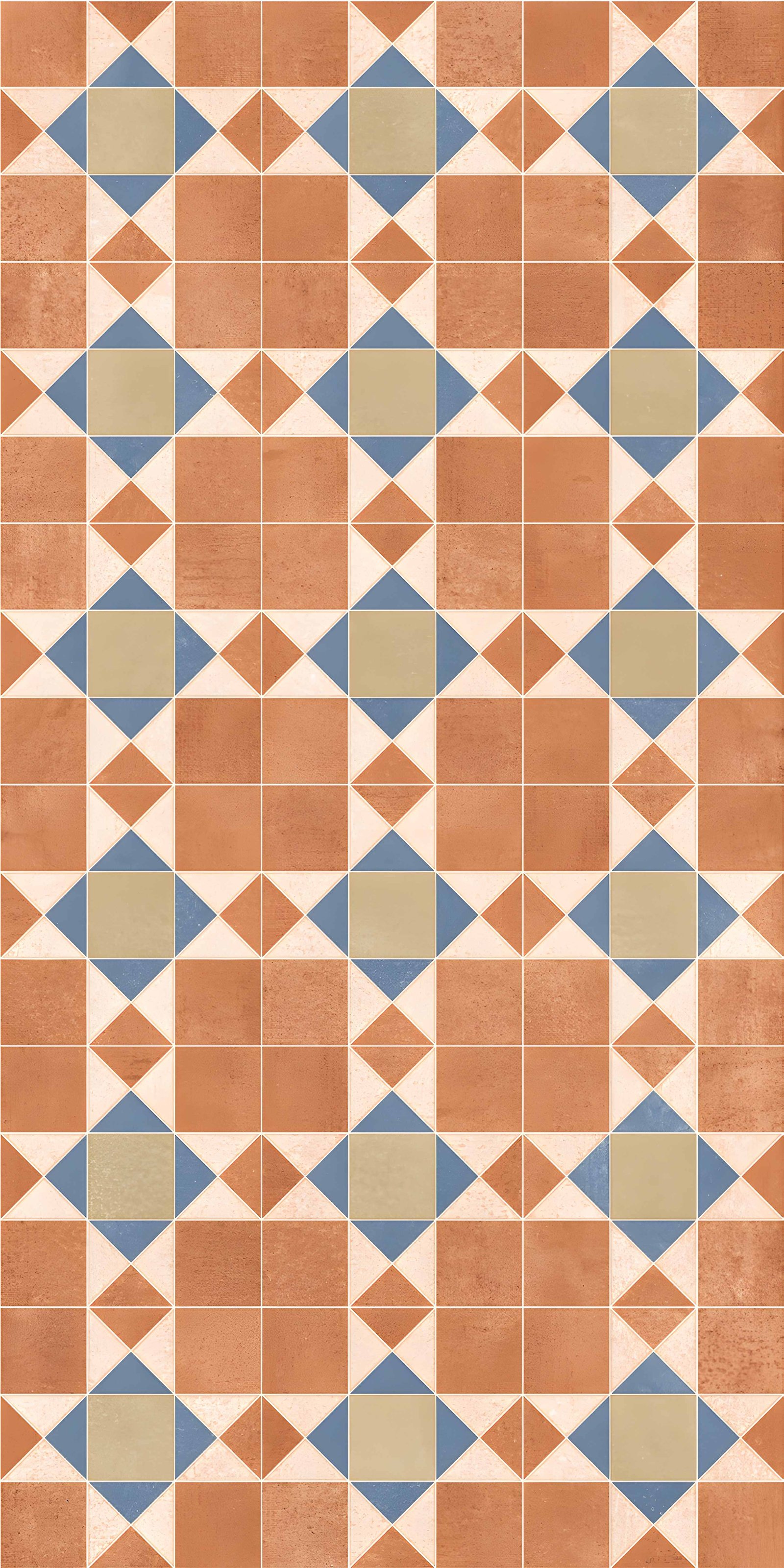 Terracotta and Blue Traditional Geometric Tile Pattern