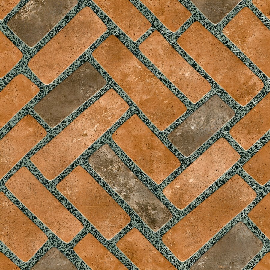 Terracotta Brick Herringbone Grass Grout Tile