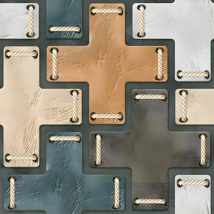 Textured Cross-Shaped Tiles with Rope Stitching