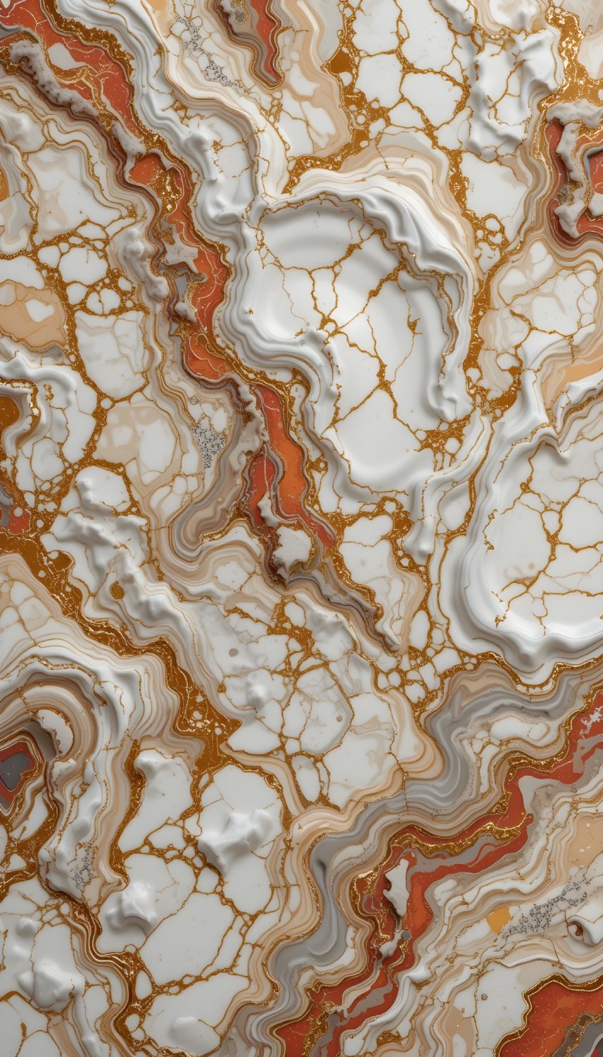 Textured White Orange Marble with Gold Veins