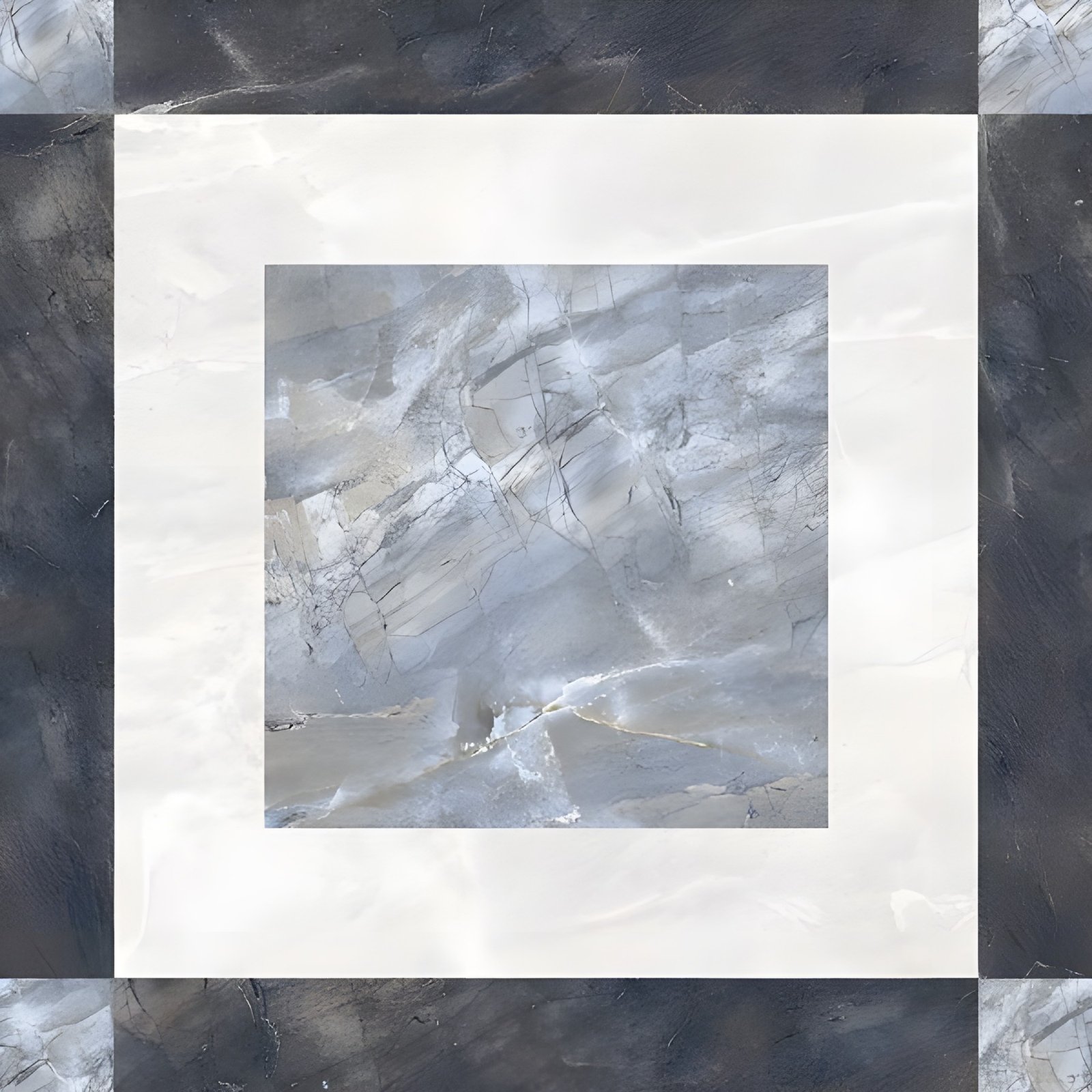 Three-Tone Marble Frame Square Tile Design