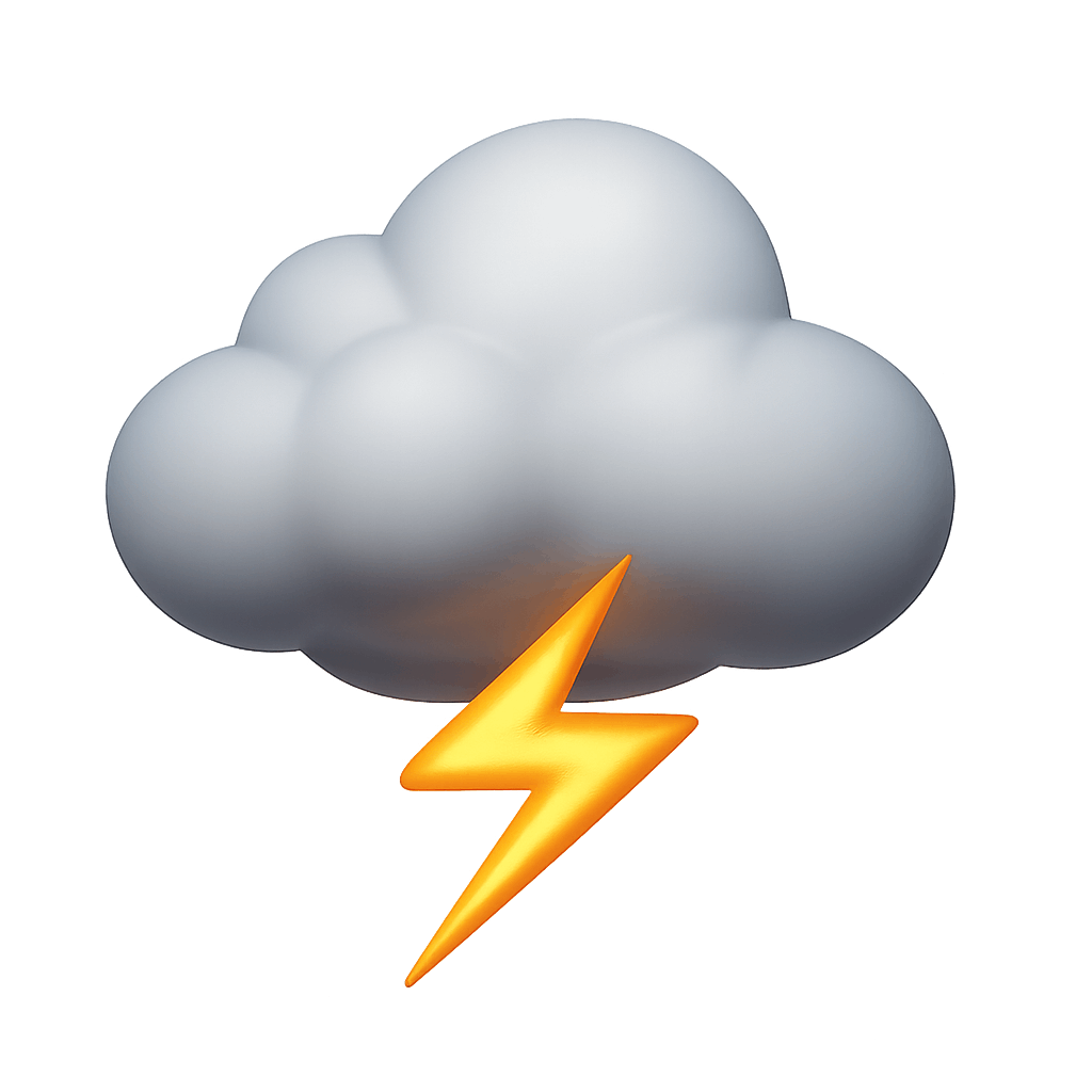 Thunderstorm Icon with Lightning Bolt and Gray Cloud on Transparent Background