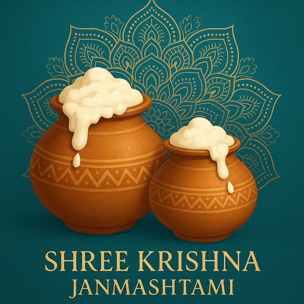 Traditional Clay Pots With Makhan Celebrating Shree Krishna Janmashtami Festival