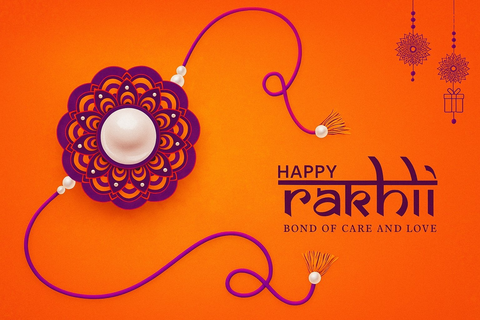 Traditional Rakhi Design Celebrating Bond of Love on Orange Festival Background