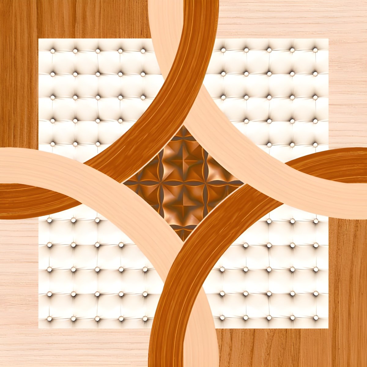 Tufted Leather and Curved Wood Tile