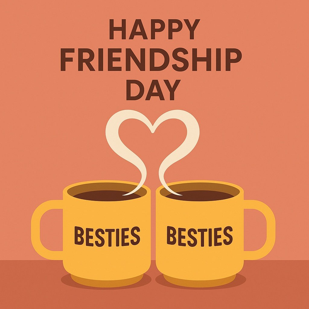 Two Coffee Mugs Celebrating Friendship Day with Heartful Love
