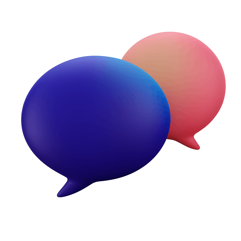 Two Colorful Speech Bubbles Representing Communication and Interaction on Transparent Background