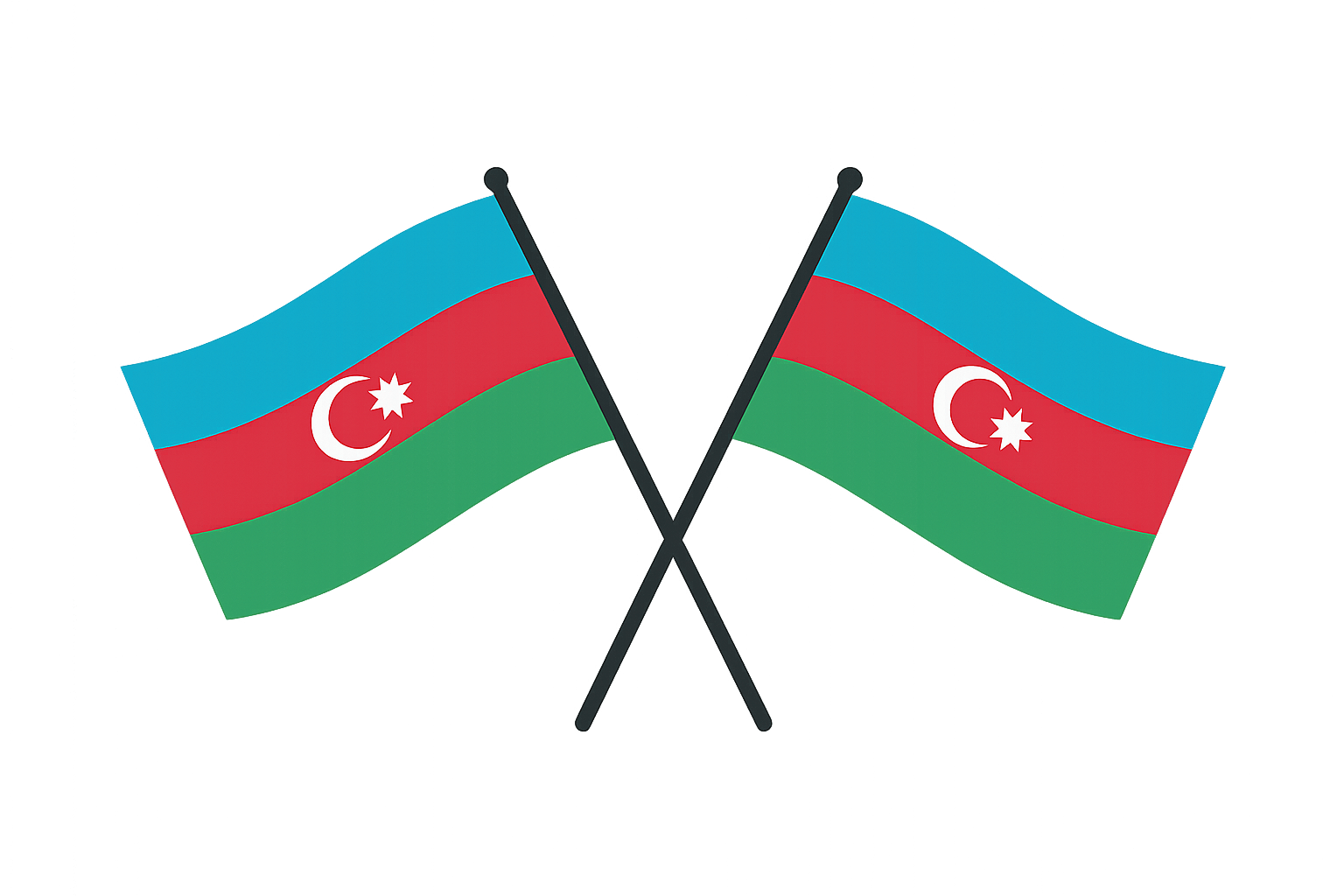 Two Crossed Azerbaijan Flags Vector Illustration Transparent Background