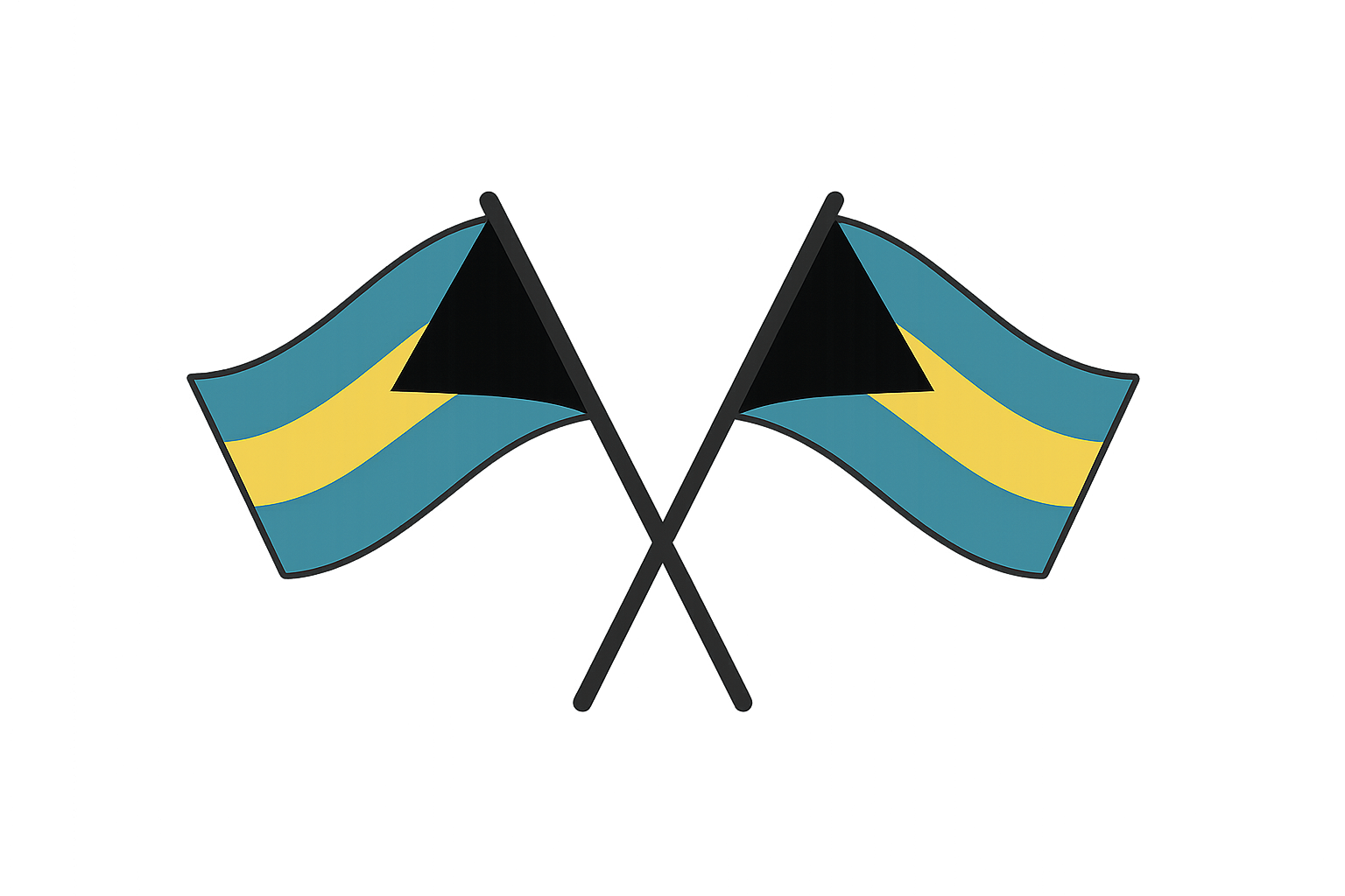 Two Crossed Bahamas Flags Vector Illustration Transparent Background