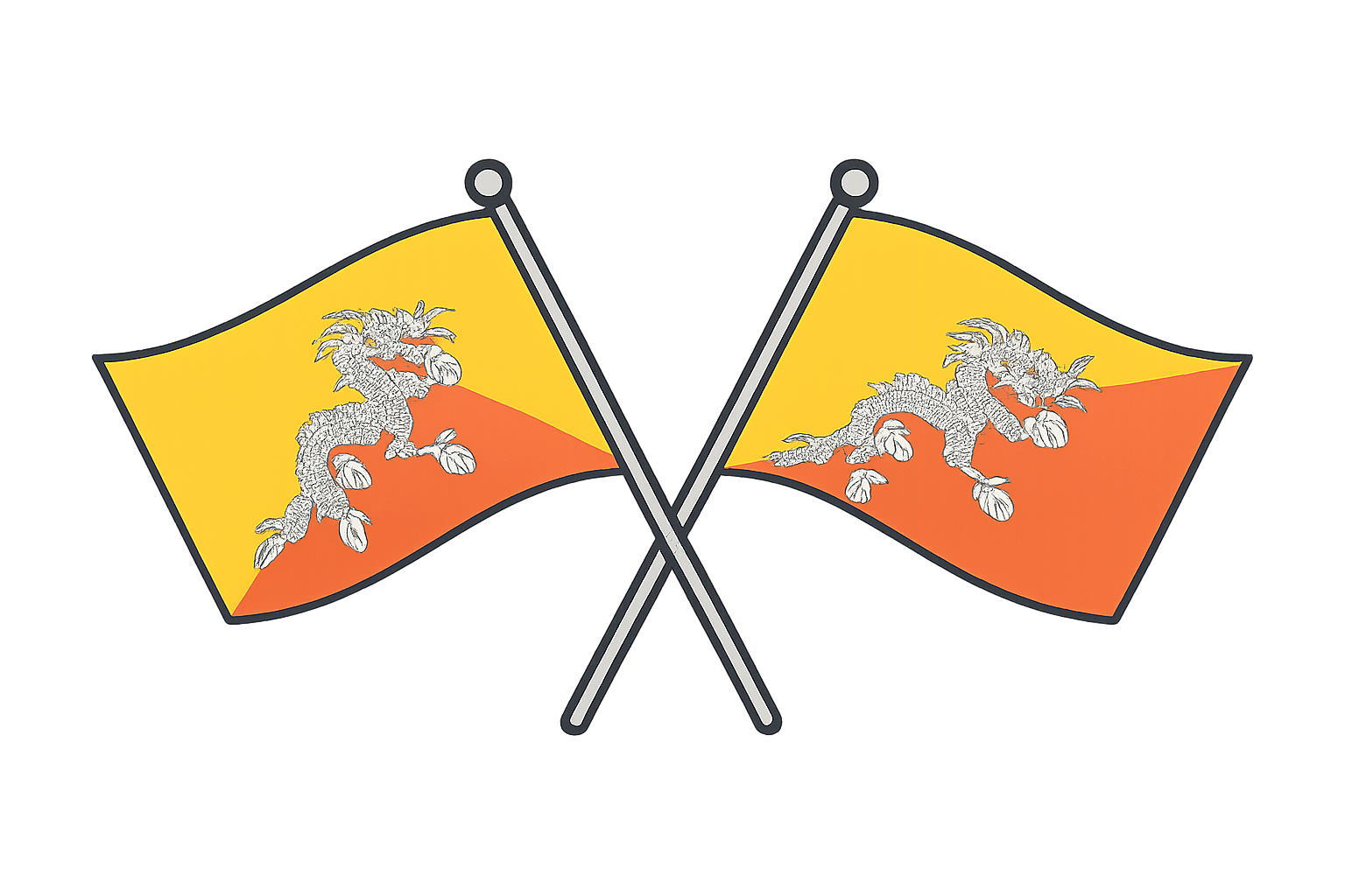 Two Crossed Bhutan Flags Illustration transparent background