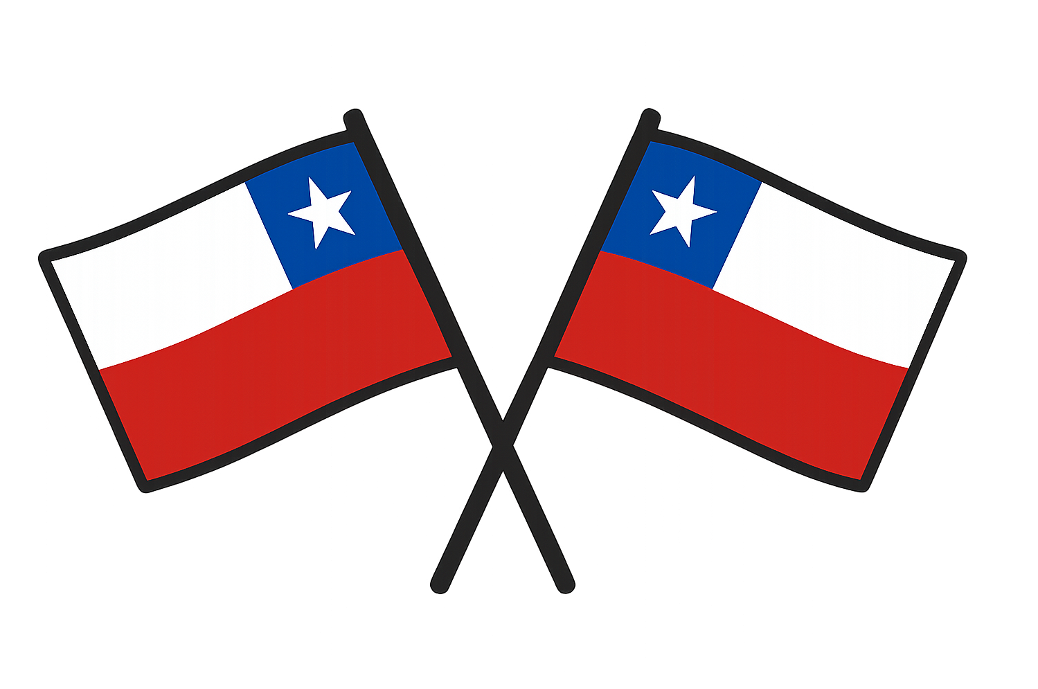 Two Crossed Chilean Flags, Transparent Background.