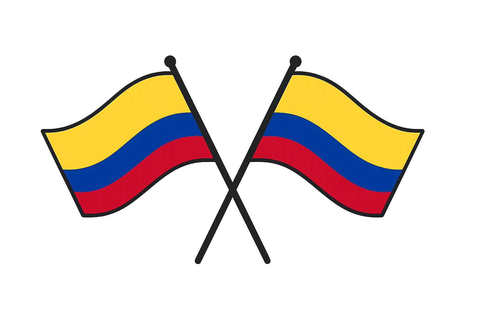 Two Crossed Colombian Flags, Transparent Background.