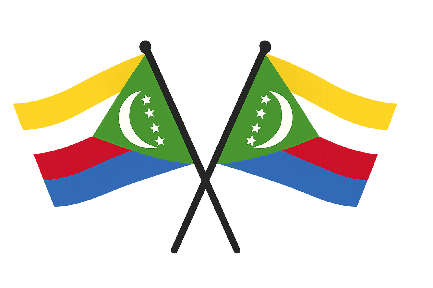 Two Crossed Comoros Flags, Transparent Background.