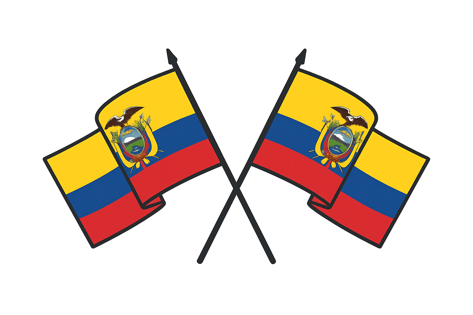 Two Crossed Ecuador Flags Vector Transparent Background