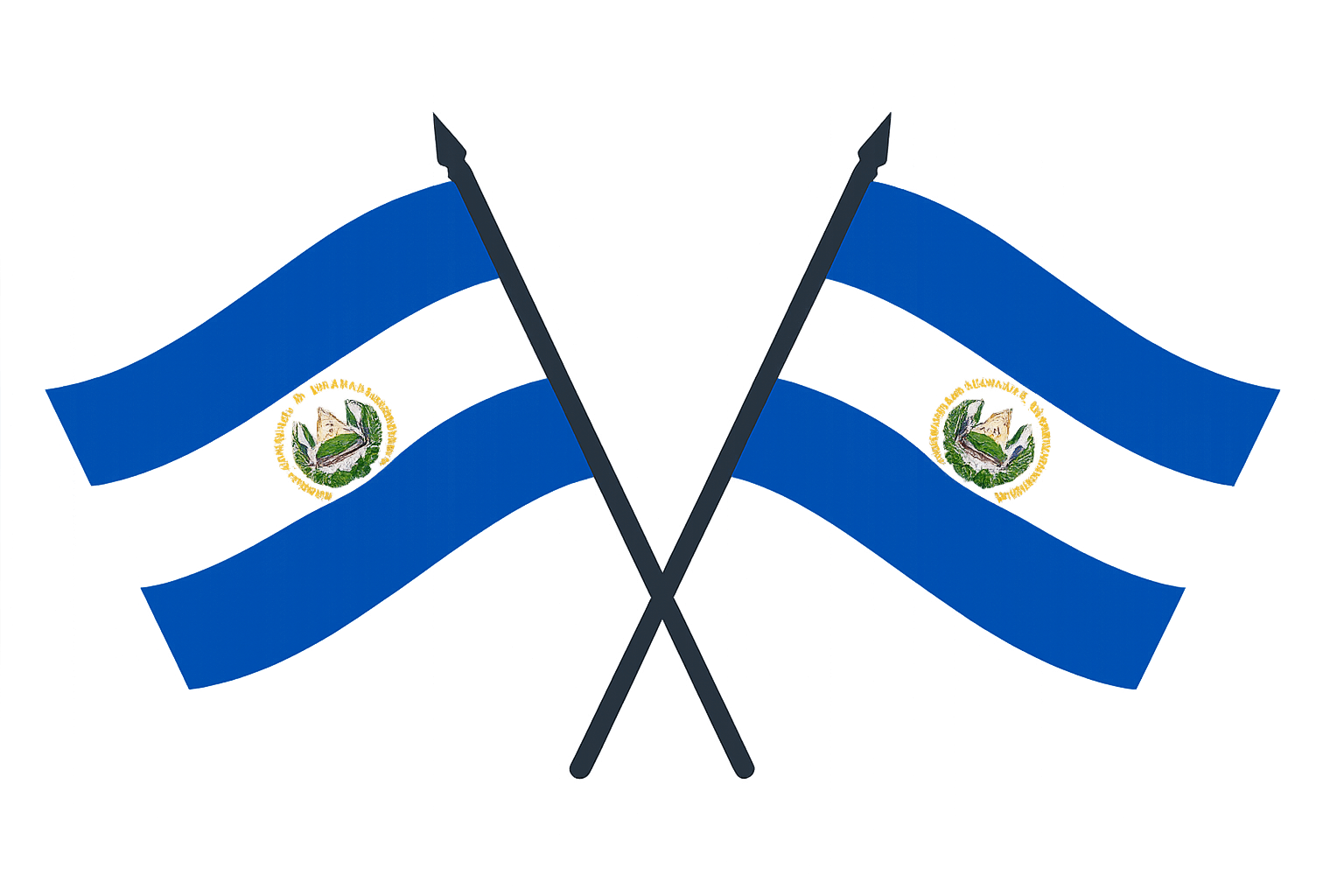 Two Crossed El Salvador Flags Vector Transparent Background