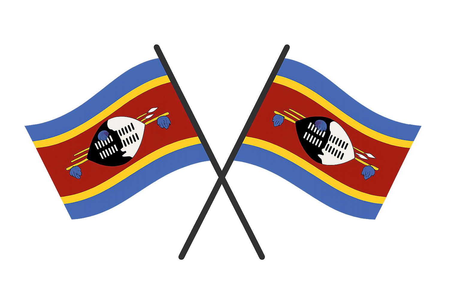 Two Crossed Eswatini Flags Vector Transparent Background