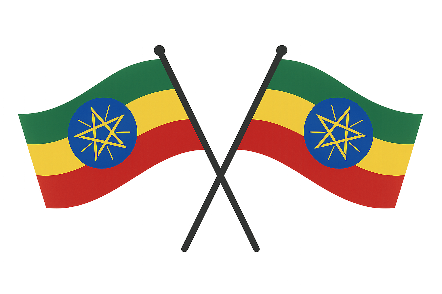 Two Crossed Ethiopia Flags Vector Transparent Background